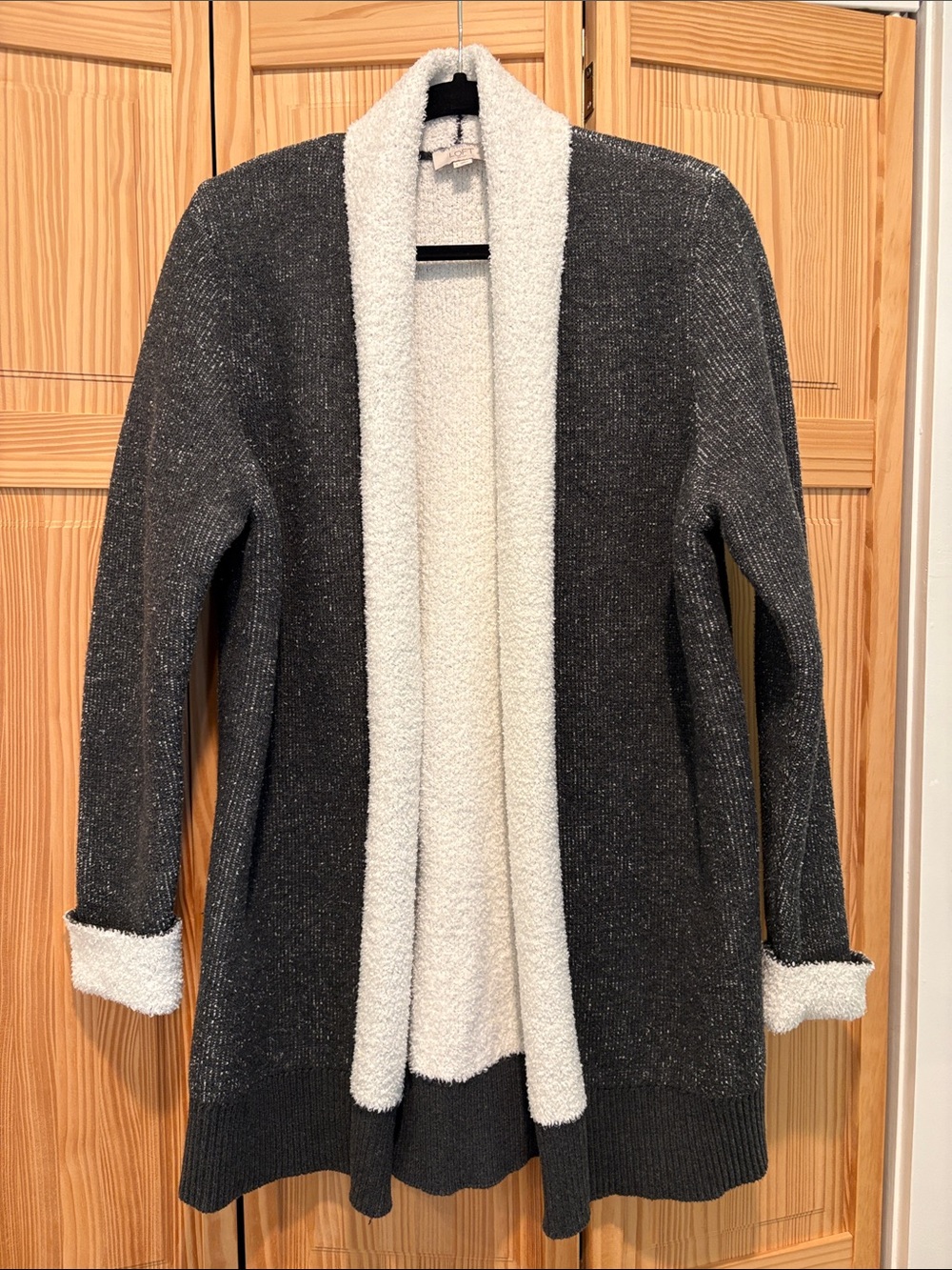 LOFT Gray Cardigan with Cream Sherpa Lining